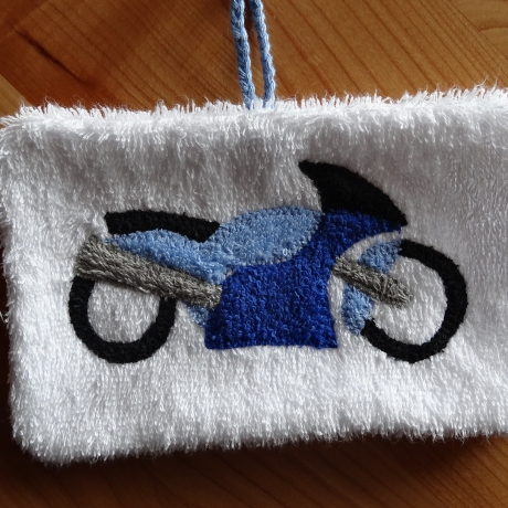 Waschhandschuh blaues Motorrad für Kinder (Waschlappen)