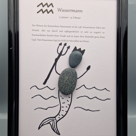 Steinbild Sternzeichen Wassermann aus Kieselsteinen 