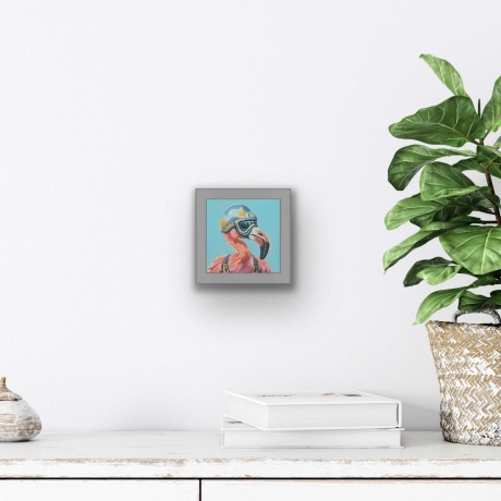Flamingo, Original, handgemalt, Acrylbild, 10x10 cm, gerahmt