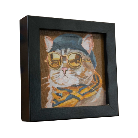 Katze, Original, handgemalt, Acrylbild, 10x10 cm, gerahmt