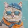 Katze, Original, handgemalt, Acrylbild, 10x10 cm, gerahmt