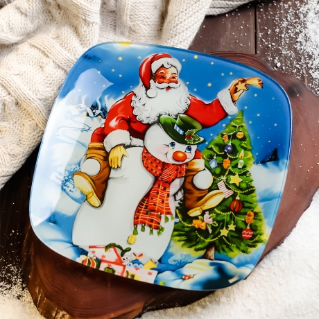 Porzellan-Teller Niko-Schneemann-Baum, neu, 20 cm rund