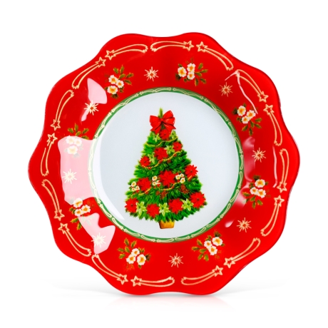 Porzellan Weihnachtsteller, rot, 25 cm, rund, Handarbeit
