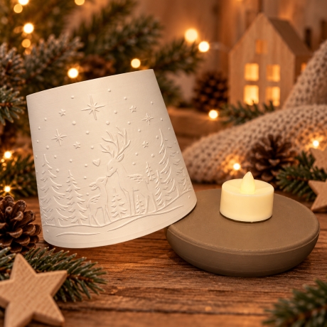 LED Windlicht Hirsch & Rehkitz – Winterwald Weihnachtsdeko