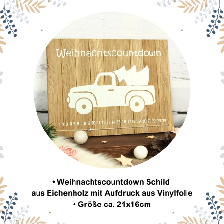 Weihnachtscountdown Holz Deko-Schild | Adventskalender Truck