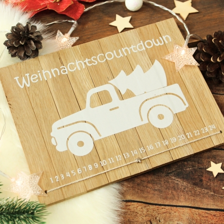 Weihnachtscountdown Holz Deko-Schild | Adventskalender Truck