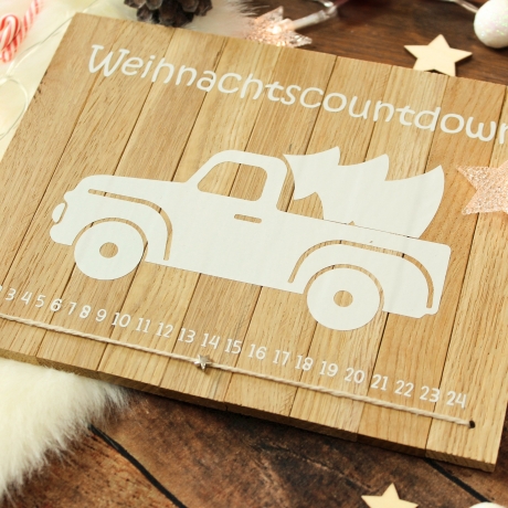 Weihnachtscountdown Holz Deko-Schild | Adventskalender Truck