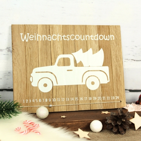 Weihnachtscountdown Holz Deko-Schild | Adventskalender Truck