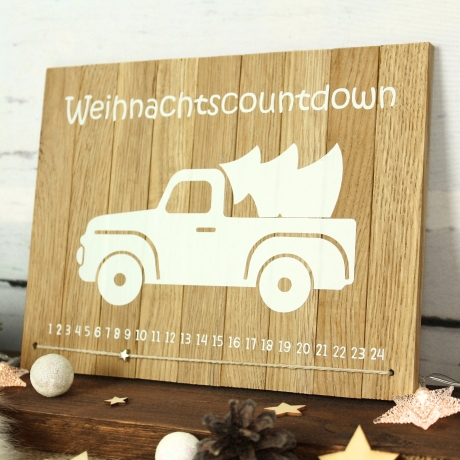Weihnachtscountdown Holz Deko-Schild | Adventskalender Truck