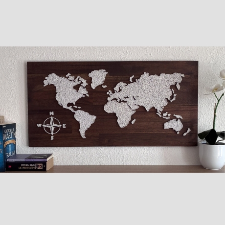 Weltkarte, String Art, Fadenbild, 80 x 40 cm