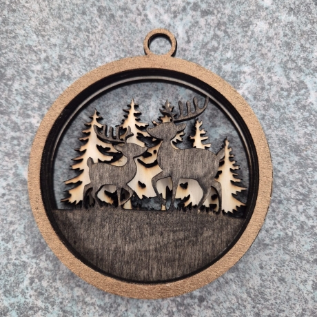 Holz Weihnachtsornament 2 Hirsche braun / natur