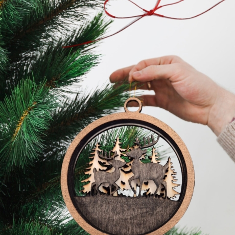 Holz Weihnachtsornament 2 Hirsche braun / natur