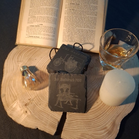 Erfindungen der Zeit Schiefer Untersetzer – 6er Set