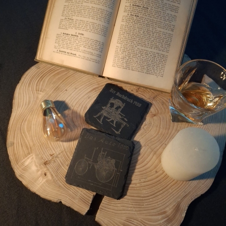 Erfindungen der Zeit Schiefer Untersetzer – 6er Set