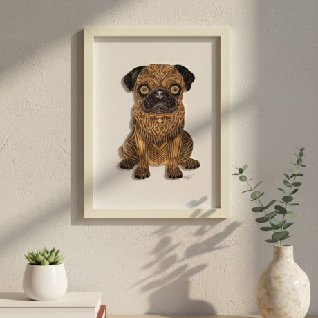 Mops - Mopsbild - Hund - Quilling Technik - Unikat