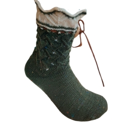 Trachtensocken Tweed Jägergrün/weiß mit Lederband & Knopf Gr.39
