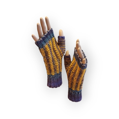 Handstulpen mit Hebemaschen - gelb/lila, Gr. M