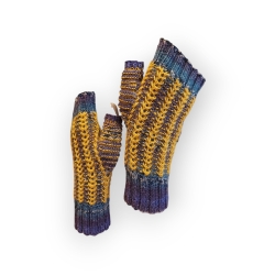 Handstulpen mit Hebemaschen - gelb/lila, Gr. M