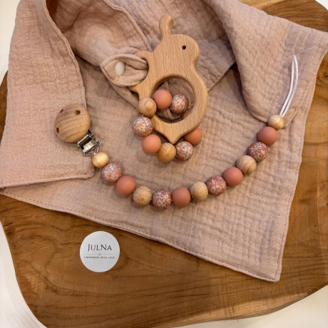 Schnullerkette | Greifling mit Musselintuch | Schmusetuch | SET 