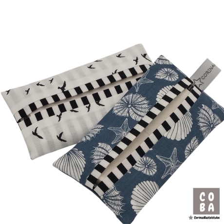 Maritime Taschentüchertasche aus Stoff Möwen Muschel Tatüta