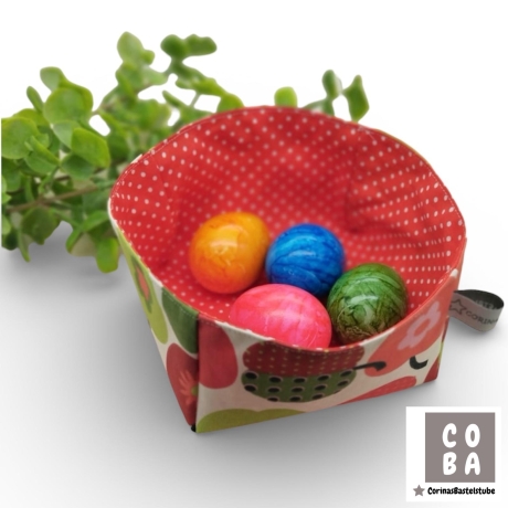 Stoffkörbchen Retro Äpfel Ideal als Osternest verstärkt dekorativ