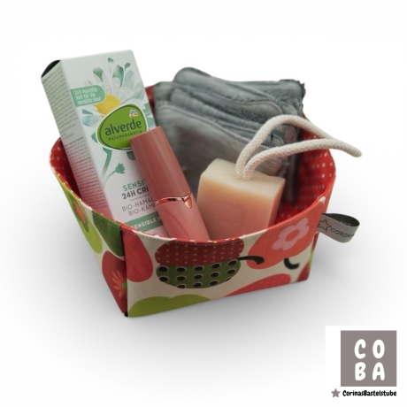 Stoffkörbchen Retro Äpfel Ideal als Osternest verstärkt dekorativ