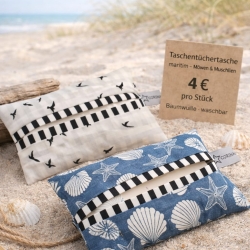 Maritime Taschentüchertasche aus Stoff Möwen Muschel Tatüta