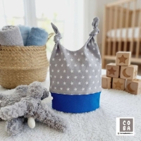 Babymütze Knotenmütze grau Sterne 3-6 Monate