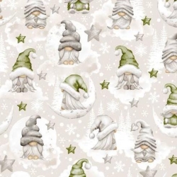 0,5 m Weihnachtsstoff Wichtel Gnome Grün Grau Baumwolle 