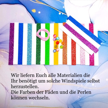 Windspiel basteln Kinder-Bastelset, 3x Glitzer-Regenbogen Mobile