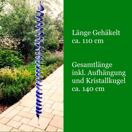Windspiel gehäkelt Windspirale Windspinner Blau-Weiß 110cm