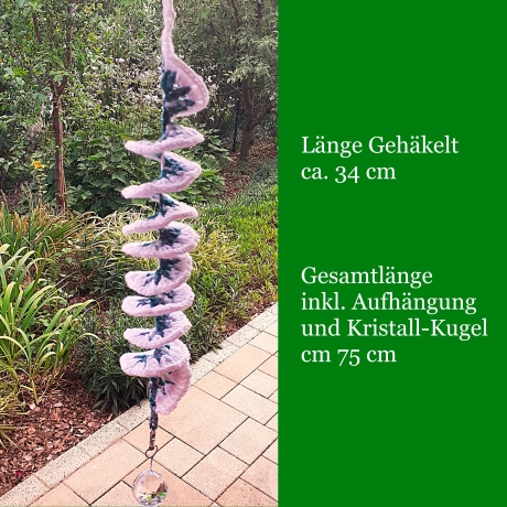 Windspiel gehäkelt Windspirale Windspinner Grün-Weiß 75cm Garten