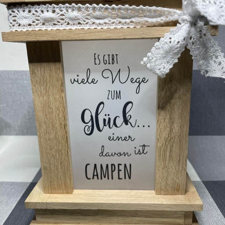 Holzlaterne Camping Wohnwagen in Eiche