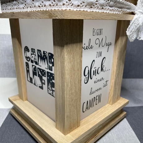 Holzlaterne Camping Wohnwagen in Eiche