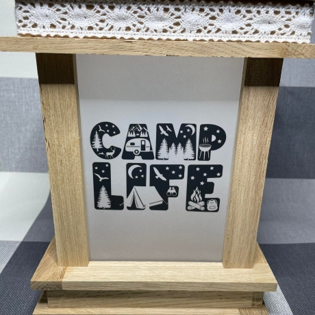 Holzlaterne Camping Wohnwagen in Eiche