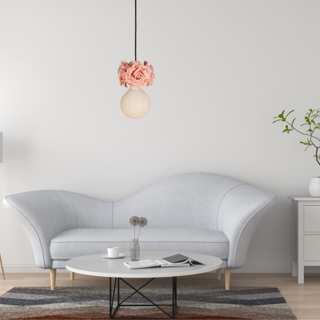 Romantische Lampe mit Blumen & Rosenblüten in Altrosa, Unikat