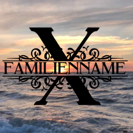 Aufkleber Monogramm X mit Familiennamen