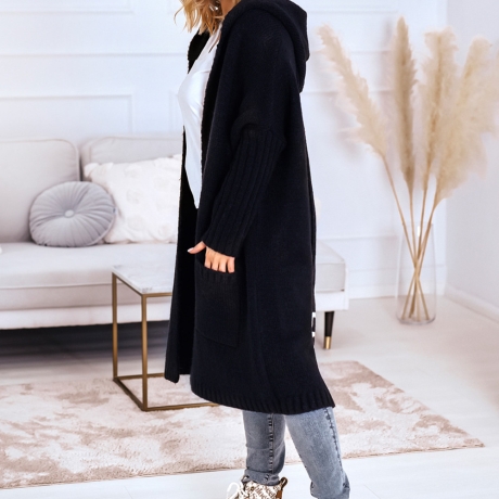 Oversized Strickmantel lange Strickjacke Cardigan Schwarz M-2XL