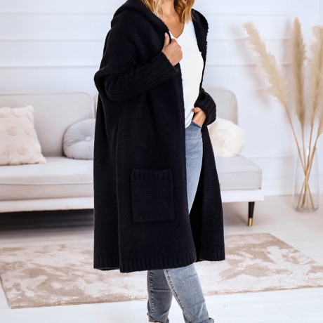 Oversized Strickmantel lange Strickjacke Cardigan Schwarz M-2XL