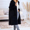 Oversized Strickmantel lange Strickjacke Cardigan Schwarz M-2XL