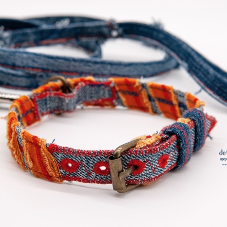 UPCYCLING Jeans Hundehalsband + Hundeleine Gr. XS