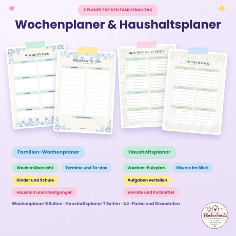 Familienplaner Bundle 2027: 5 Planer zum Ausdrucken, PDF