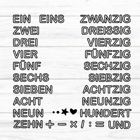 Zahlen Texte 1-100 Plotterdatei SVG DXF FCM