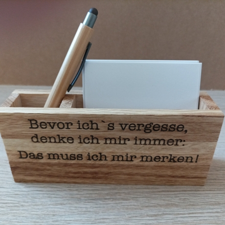Zettelbox mit Kugelschreiber Holz handmade