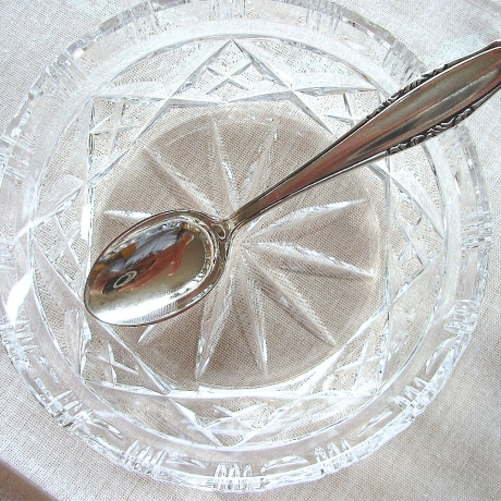 Vintage Zuckerschale aus Bleikristall mit Löffel 50er Jahre