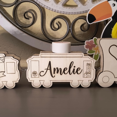 Eisenbahn Geschenk individuell mit Namen,Datum, Zahlen 1-9 massiv
