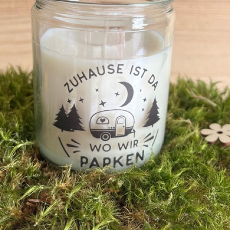 Campingsaison  Kerze im Glas Camping & Vanlife mit Botschaften
