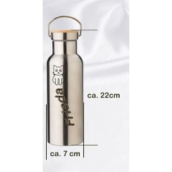 Trinkflasche 500ml, aus Edelstahl, Doppelwandig mit Bambusdeckel