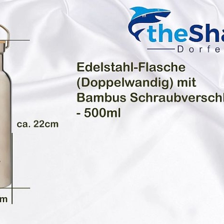 Trinkflasche 500ml, aus Edelstahl, Doppelwandig mit Bambusdeckel