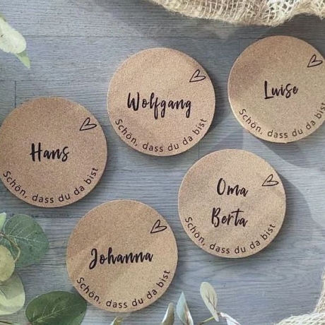 Platzkarten Hochzeit  |  Platzkarten personalisiert Kork |  